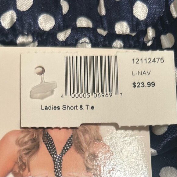 Navy Blue Polka Dot Silk Shorts with Tie Necktie Lingerie XL - Picture 5 of 7